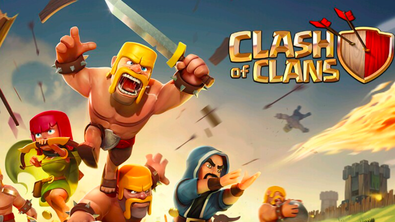 Plays clash. Clash of Clans logo.