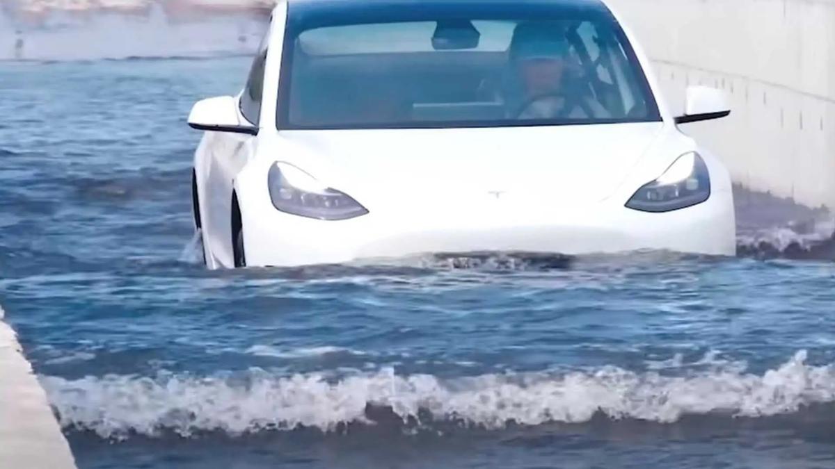 Опубликовано видео из кабины плывущего по воде электромобиля Tesla Model 3  — Ferra.ru